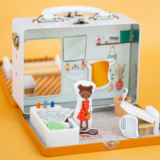 The Cozy Case: Bedroom & Bathroom, Portable Dollhouse